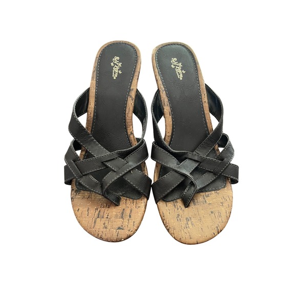 Self Esteem Black Criss Cross Cork Wedge Sandals Platform Comfortable Shoes - Picture 1 of 5